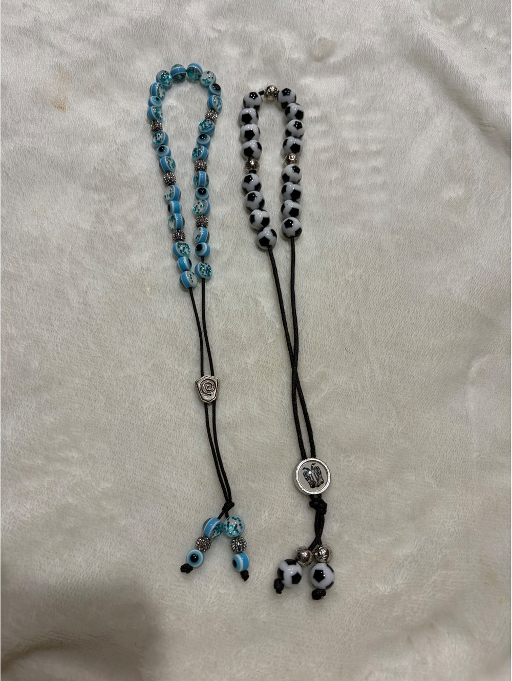 Set of 2 Greek worry beads komboloi blue evil eye and soccer ball